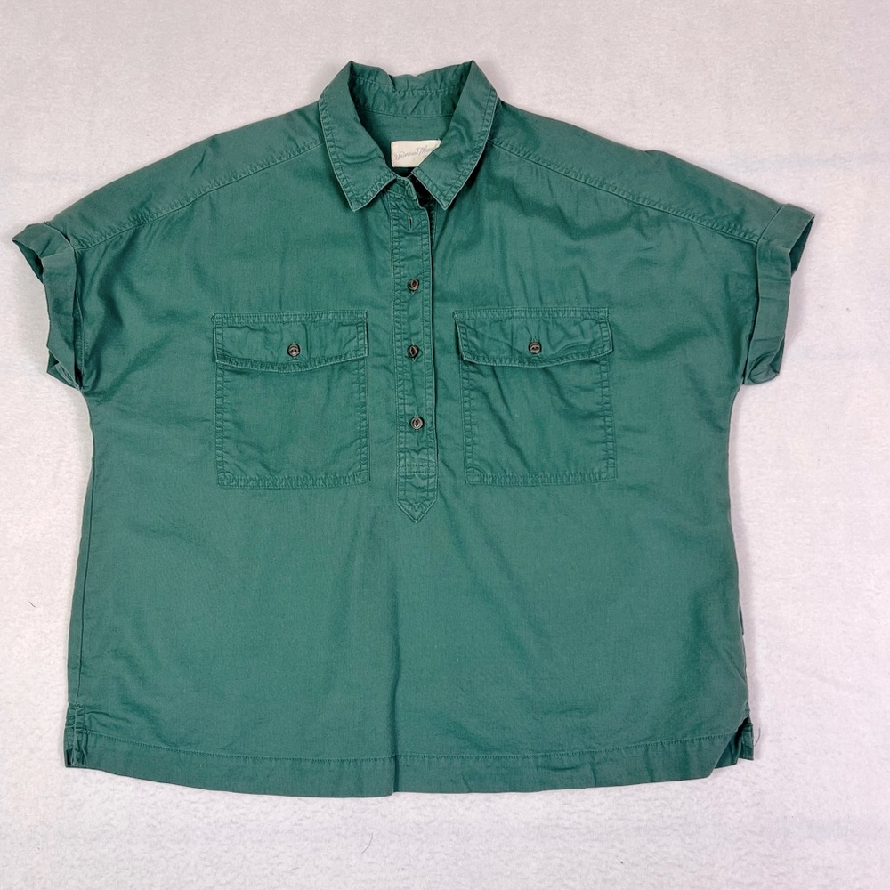 Universal Thread Women Green Dolman Short Sleeve Utility Button- size:M